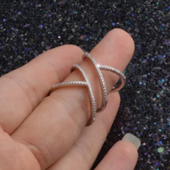 STERLING SILVER ZIRCON GEOMETRIC RING - Picture 3 of 5